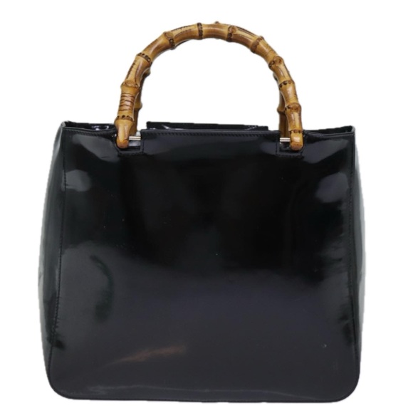 GUCCI Bamboo Hand Bag Enamel Black 93152 212792 Auth ep4078 - Picture 2 of 16